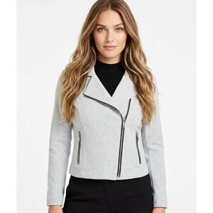 Bar III Women's Moto Jacket, Small, Heather Grey Crop Ponte-Knit Zip Pockets